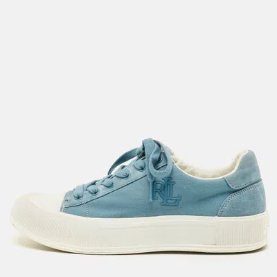 Pre-owned Ralph Lauren Ayers Size 40 Blue/white Canvas And Suede Low Top Sneakers