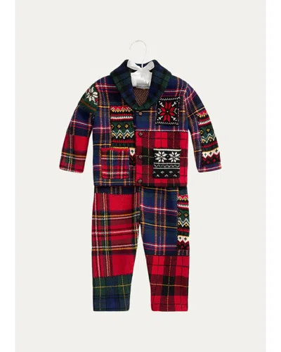 Ralph Lauren Kids' Baby Boy's Plaid Patchwork Cotton-wool Cardigan & Pants Set In Multi