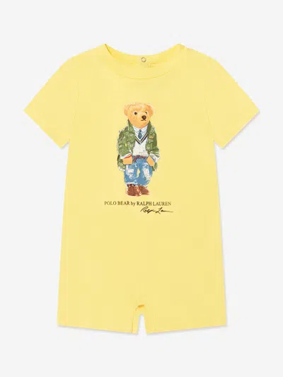 Ralph Lauren Babies' Polo Bear Cotton Rompers In Yellow