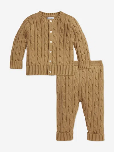 Ralph Lauren Baby Boys Cable Knit Cardigan And Trouser Set In Brown