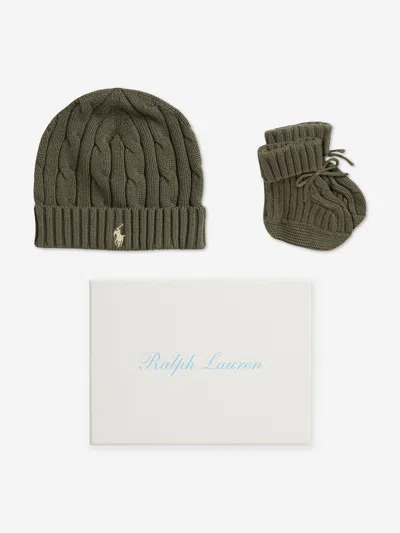 Ralph Lauren Baby Boys Hat And Booties Gift Set In Green