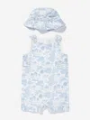 Ralph Lauren Boy's Printed Bubble Romper W/ Hat Set In Blue