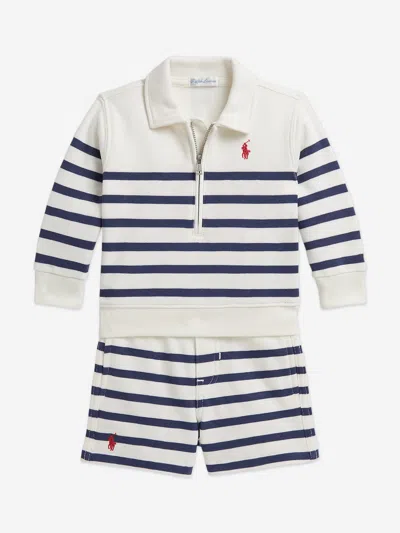 Ralph Lauren Baby Boys Striped French Terry Short Set In White