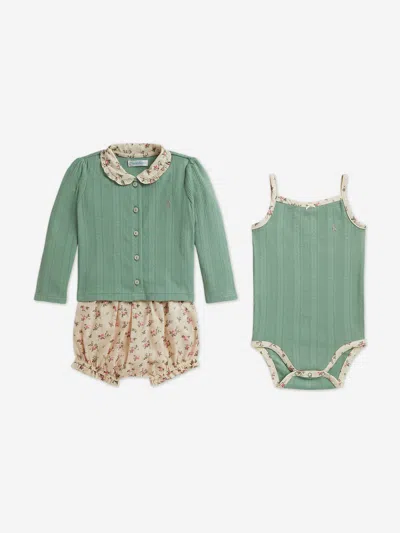 Ralph Lauren Baby Girls 3 Piece Short Set In Burgundy