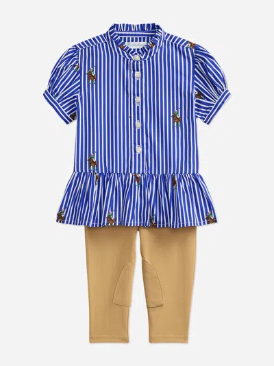 Ralph Lauren Baby Girls Blouse And Trouser Set In Blue