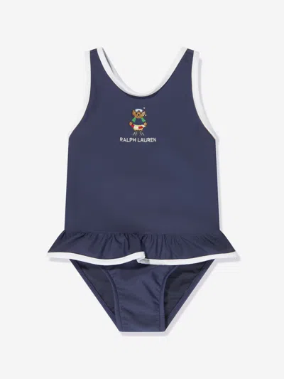 Ralph Lauren Kids' Baby Girls Embroidered Bear Swimsuit In Blue