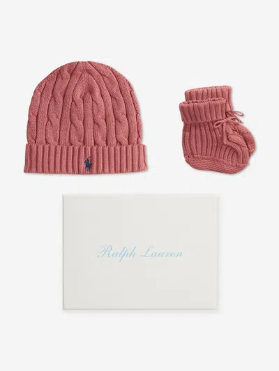 Ralph Lauren Kids'  Baby Girls Hat And Booties Gift Set In Pink