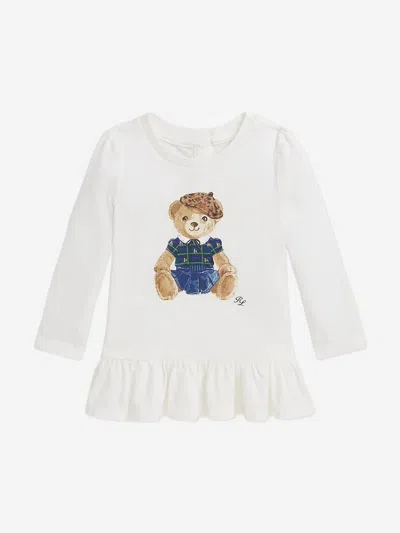 Ralph Lauren Baby Girls Long Sleeve Bear T-shirt In White