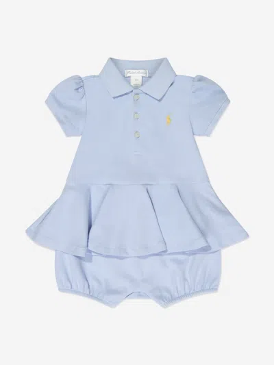 Ralph Lauren Baby Girls Peplum Romper Dress In Blue