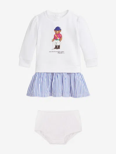 Ralph Lauren Baby Girls Polo Bear Sweater Dress In White