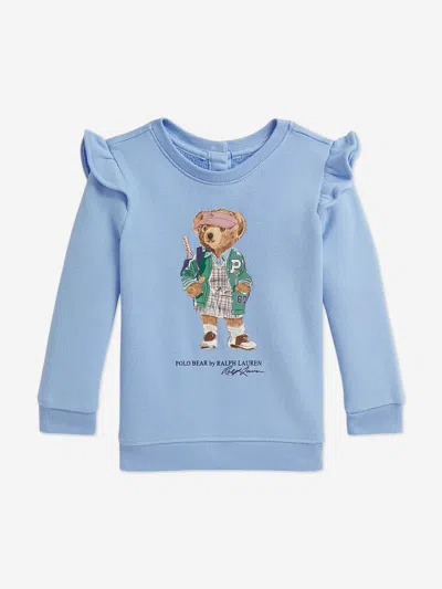 Ralph Lauren Kids'  Baby Girls Polo Bear Sweatshirt In Blue