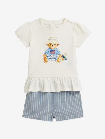 Ralph Lauren Baby Girls Polo Bear T-shirt And Shorts Set In Purple