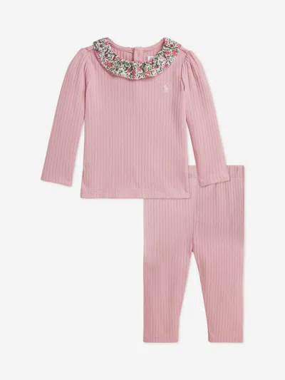 Ralph Lauren Baby Girls Rib Knit Leggings Set In Pink