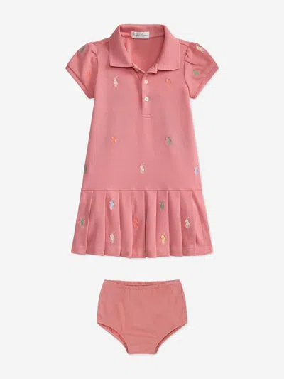 Ralph Lauren Baby Girls Stretch Mesh Polo Dress In Pink