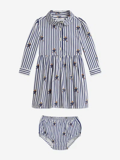 Ralph Lauren Baby Girls Striped Bear Shirt Dress In Gray