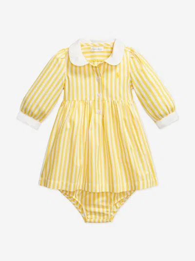 Ralph Lauren Baby Girls Striped Poplin Shirt Dress In Yellow