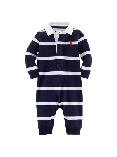 Ralph Lauren Baby Rugby Stripe One Piece Coverall Blue, Cotton, Size 12m
