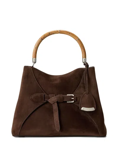 RALPH LAUREN BAMBOO-HANDLE SUEDE TOTE BAG