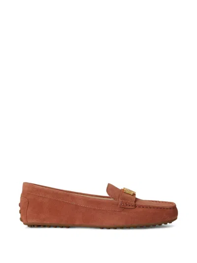 Ralph Lauren Barnsbury Logo-plaque Suede Ballet Flats In Pink