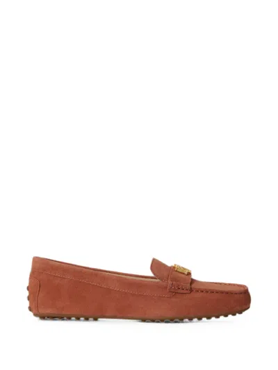 Ralph Lauren Barnsbury Logo-plaque Suede Loafers In Orange