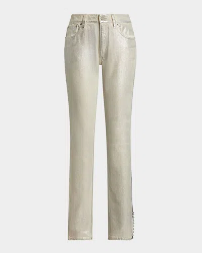 Ralph Lauren Barrett Coated Cotton Denim Slim-leg Jeans In Silver