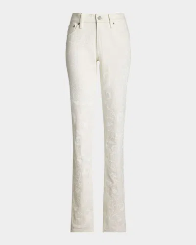 Ralph Lauren Barrett Floral Painted Slim-leg Jeans In White