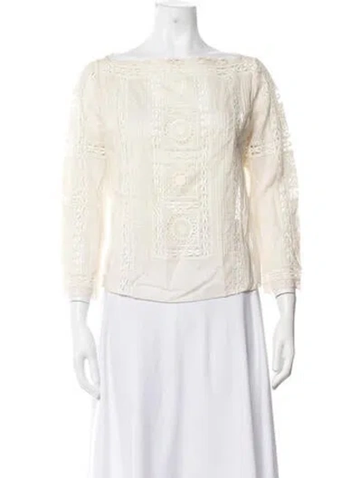 Pre-owned Ralph Lauren Bateau Neckline Long Sleeve Blouse In Neutrals