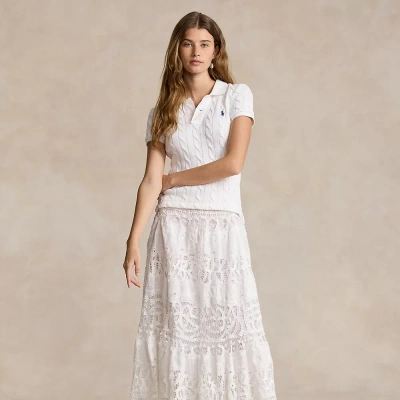 Ralph Lauren Battenberg-lace Linen Midi Skirt In White