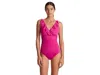 Ralph Lauren Beach Club Swimsuits Women's Blue Ruffle One-piece Buu472 In Brown