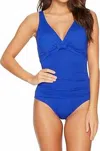 Ralph Lauren Beach Club Twist Front One Piece Swimsuit In Deep Blue In Blue