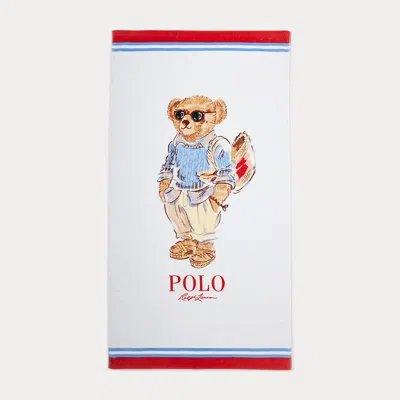 Ralph Lauren Beach Girl Polo Bear Beach Towel In White/multi
