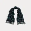 Ralph Lauren Beaded Big Pony Plaid Wool Scarf In Blue