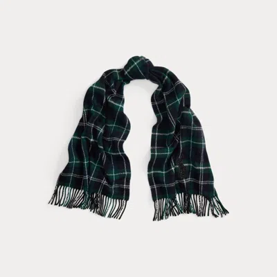 Ralph Lauren Beaded Big Pony Plaid Wool Scarf In Blue