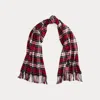 Ralph Lauren Beaded Big Pony Plaid Wool Scarf In Red