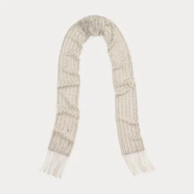 Ralph Lauren Beaded Fringe-trim Georgette Scarf In Silver
