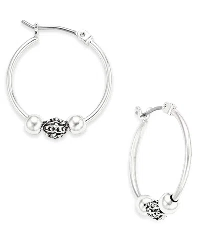 Ralph Lauren Beaded Hoop Earrings In Silver