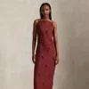 Ralph Lauren Beaded Linen Dress In Red
