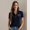 Ralph Lauren Beaded-logo Cotton Piqué Polo Shirt In Blue