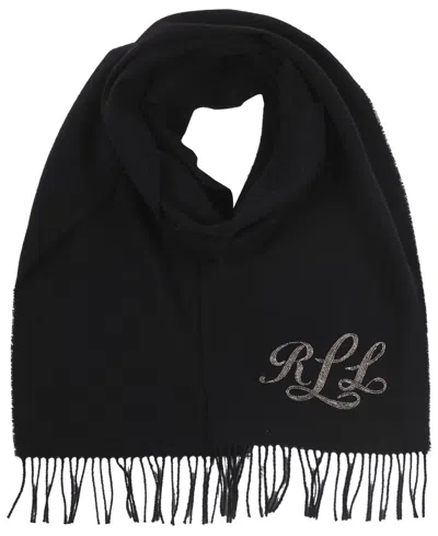 Ralph Lauren Beaded Logo Scarf In Black,gunmetal