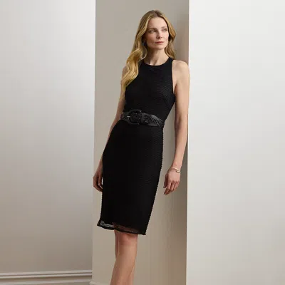 Ralph Lauren Beaded Netting Sleeveless Cocktail Dress In Black
