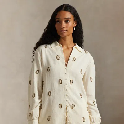 Ralph Lauren Beaded Paisley Top In Neutral
