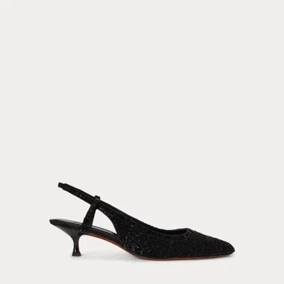 Ralph Lauren Beaded Satin Slingback Heel In Black