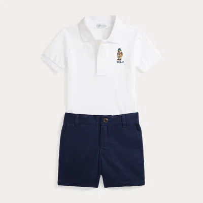 Ralph Lauren Babies' Bear Cotton Polo Shirt & Chino Short Set In White