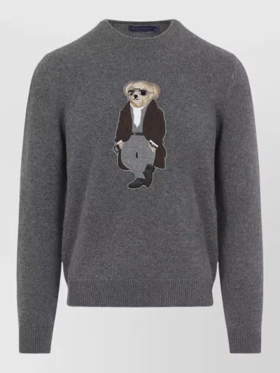 Ralph Lauren Bear Crew Neck Pullover Graphic Design In Gray