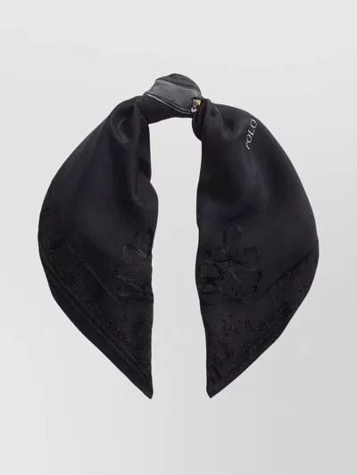 Ralph Lauren Bear Embroidered Wool Square Scarf In Black