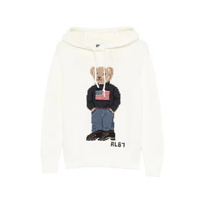Polo Ralph Lauren Polo Bear Hooded Sweater In Parchment Cream In White
