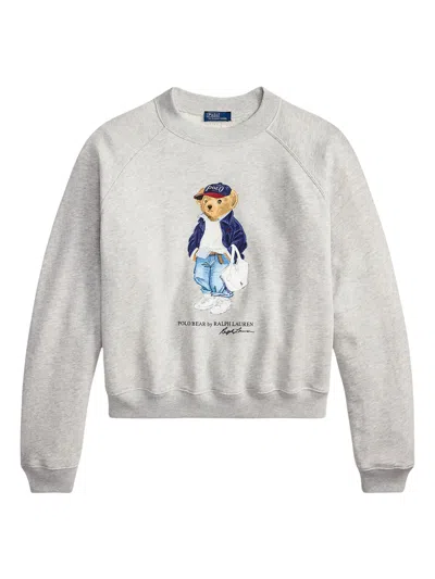 Ralph Lauren Bear Print Crewneck Sweatshirt In Gray