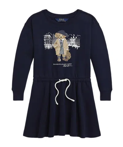 Ralph Lauren Kids' Bear-print Drawstring-waist Dress In Blue
