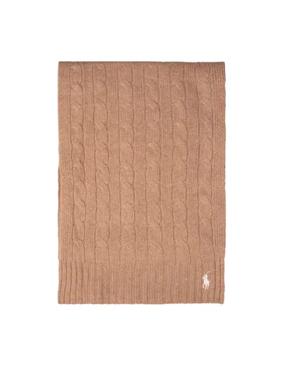 Ralph Lauren Beige Cable-knit Wool-cashmere Scarf In Brown
