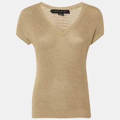 Pre-owned Ralph Lauren Beige Cotton Knit V-neck Jumper Xs In Sand